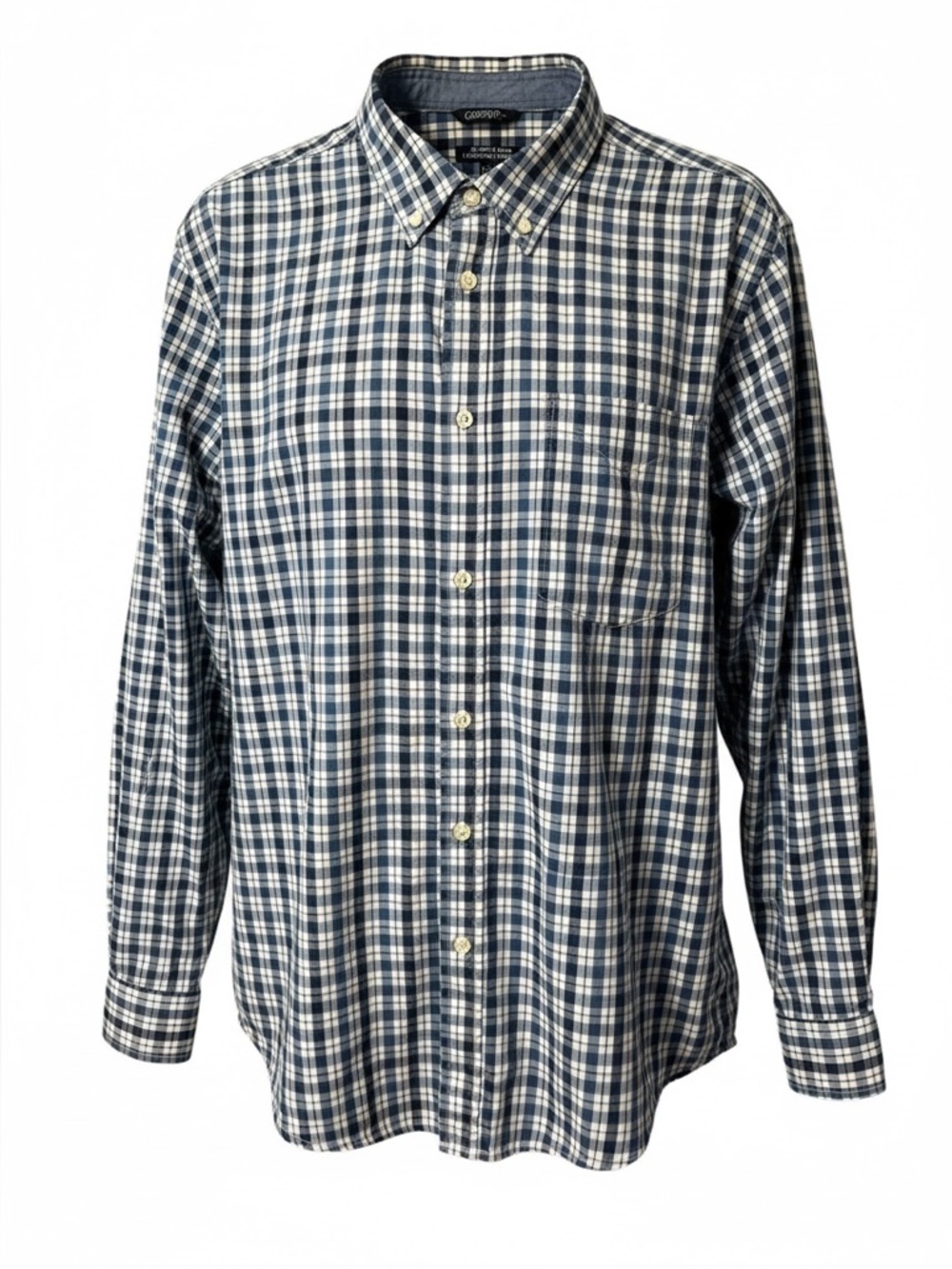 George Plaid Button Down Shirt Long Sleeve Men’s 2XL Blue White Slightly Slim